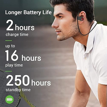 Bluetooth Headphones, Bluetooth 5.3 IPX7 Waterproof Wireless Sports Earbuds for Workout Gym, 16 Hrs Playtime Running Headphones with Noise Cancelling Mic, HiFi Bass Stereo in-Ear Earphones | 16 Hours Playtime, Sweatproof Stereo Earphones with MIC, Noise C
