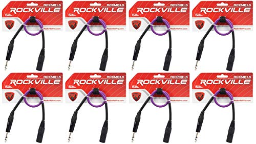 Rockville RCXMB1.5P Purple 1.5' Male REAN XLR to 1/4" TRS Cable, 8-Pack | Patch Cable, Balanced Audio, Nickel Plated, 24 AWG OFC,100% Copper, 90% Spiral Shield, EMI/RFI Rejection, Flexible, Low Noise