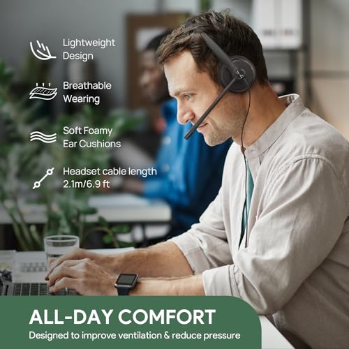 Yealink UH34 Lite Wired Headset,USB-A, Noise Canceling Mic,in-Line Controls | Single-Ear Headphones, Teams/Zoom Certified, Plug & Play for PC/Laptop/Phone, Call Center, Office,Hybrid Work, Ultra Light