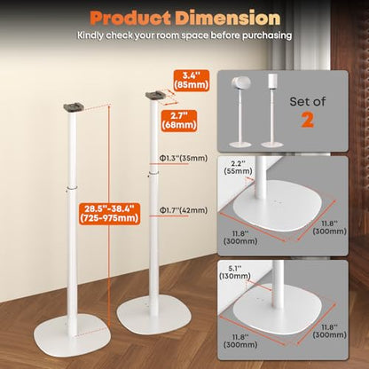 Speaker Stands for Sonos Era 100, 100 SL & Era 300 - Hidden Cable, Set of 2 | Easy to Assemble, Sturdiness, 29.1–39'' Height Adjustable, Two Base Mounting Design, Max holds 11lbs(per one), White - color: White, size: 2 Pack