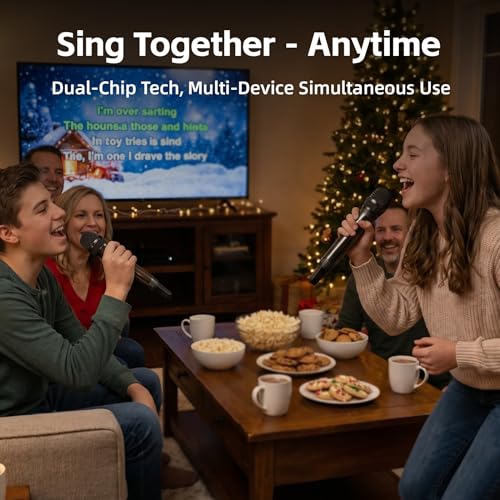 Wireless Microphones for Karaoke Singing, Professional Dual Cordless Mic System , 500ft Long Range Dual Handheld Cordless& LED Display, Dynamic Karaoke Microphone for Singing, DJ, Church, Party