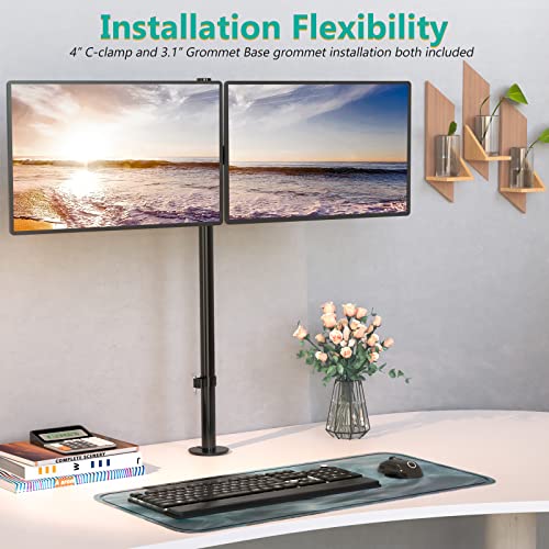 WALI Extra Tall Dual LCD Monitor Fully Adjustable Desk Mount Fits 2 Screens up to 27 inch, 22 lbs. Weight Capacity per Arm (M002XL), Black - color: Black (Dual), size: 13"-27"