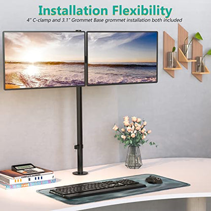 WALI Extra Tall Dual LCD Monitor Fully Adjustable Desk Mount Fits 2 Screens up to 27 inch, 22 lbs. Weight Capacity per Arm (M002XL), Black - color: Black (Dual), size: 13"-27"