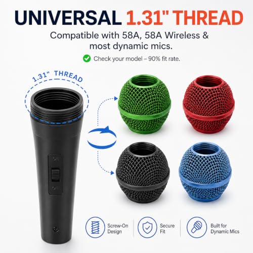 GLEAVI 4pcs Metal Mesh Microphone Grill Head: Mic Head Mesh Replacement Compatible for Shure