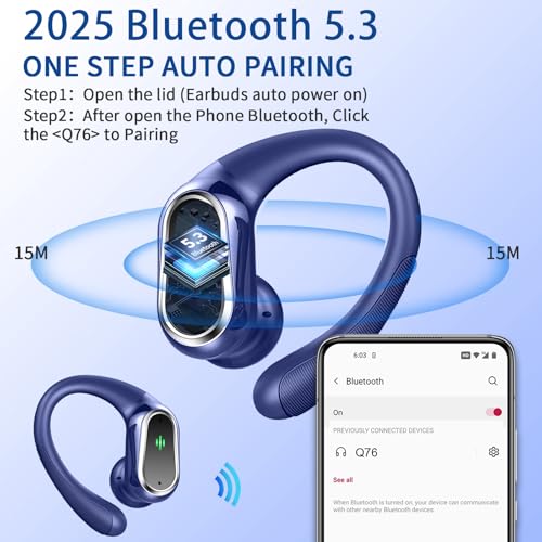Wireless Earbuds, 2026 New Bluetooth 5.4 Headphones Sport, 60H+ HiFi Stereo | Deep Bass Over-Ear buds, ENC Noise Cancelling Mic, IP7 Waterproof & LED Display Earphones, Earhooks, for Workout, Running - color: comb navy blue