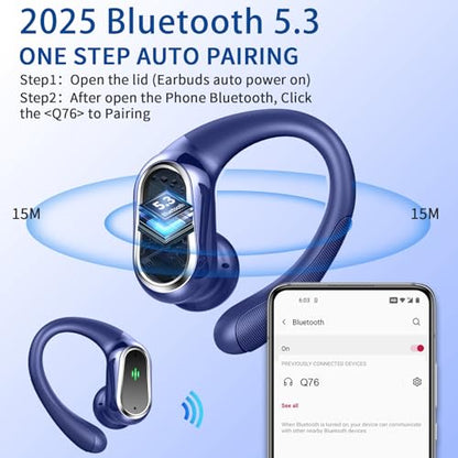 Wireless Earbuds, 2026 New Bluetooth 5.4 Headphones Sport, 60H+ HiFi Stereo | Deep Bass Over-Ear buds, ENC Noise Cancelling Mic, IP7 Waterproof & LED Display Earphones, Earhooks, for Workout, Running - color: comb navy blue