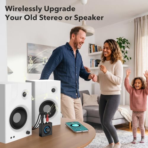 1Mii B06T3 Bluetooth 6.0 Receiver for Home Stereo, RCA & 3.5mm AUX Jack | Wireless Audio Adapter with Knob Volume Control, for Wired Speakers, Old Speakers, Home Audio Music Streaming Stereo System