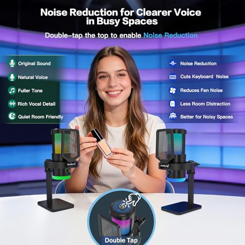 ZealSound Wireless Microphone for PC Mac iPhone iPad & Android, USB Mic with Noise Reduction, Tap Mute and Volume Control, RGB Light and Real-Time Monitoring, for Podcasting Streaming Gaming & TikTok - color: RGB