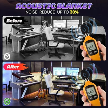 2Pcs Sound Dampening Blanket 80"x72" 850GSM, Heavy Duty Acoustic Absorption for Studio - size: 72 x 80 inch