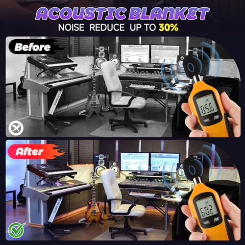 2 Pcs Large Sound Dampening Blanket 48" x 80", 850GSM Acoustic Sound Blanket with Grommets,Heavy Duty Studio Sound Absorption Blankets,Acoustic Blanket Noise Reduce,Light Blocker,Moving Blankets - size: 48 x 80 inch