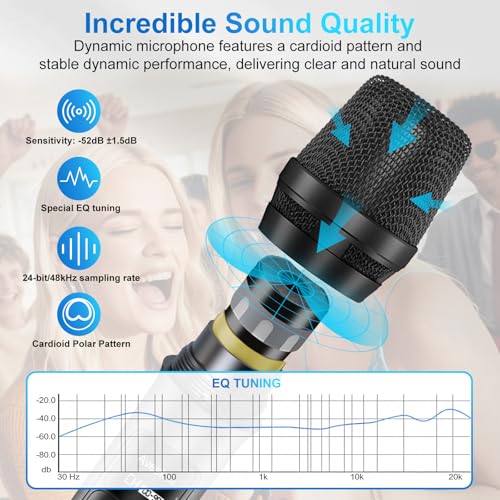 Aveek Wireless Microphone System 4 Pack, 262FT Long Range Low Latency Mics | 40H Rechargeable Battery, Stable Signal, Studio Sound, Handheld Karaoke Mics for Singing, Church, Speech, Wedding, Home Party