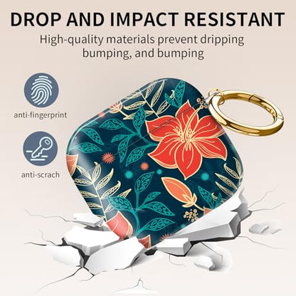 Cute Case Cover Compatible with AirPods 4th Generation 2024, Shockproof for Women & Girls with Cute Golden Round Buckle – Protective, Anti-Drop Design(Cute Red Flower) - color: Cute Red Flower