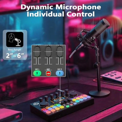 M100 Podcast Equipment Bundle for 4, Audio Interface with 4 Dynamic Mics