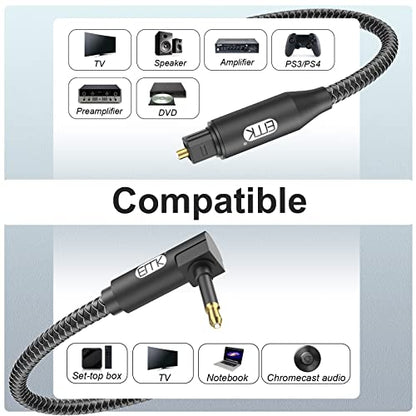 EMK Premium 90° Right-Angle Mini Toslink Cable (1.5Ft/0.5M) - 3.5mm Optical Digital Audio Cable for Sound Bars, TVs & Home Theater - SPDIF/Toslink Compatible, Black - color: Black4, size: 1.5 Feet/0.5M, style: 90 Degree Mini Toslink