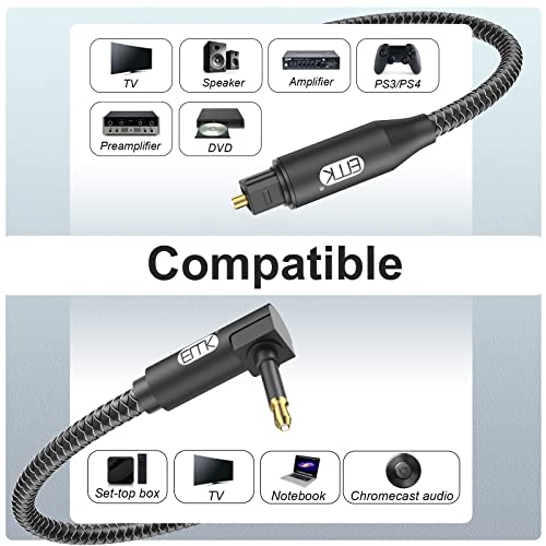 EMK Premium 90° Right-Angle Mini Toslink Cable (5Ft/1.5M) - 3.5mm Optical Digital Audio Cable for Sound Bars, TVs & Home Theater - SPDIF/Toslink Compatible, Black - color: Black4, size: 5 Feet/1.5M, style: 90 Degree Mini Toslink