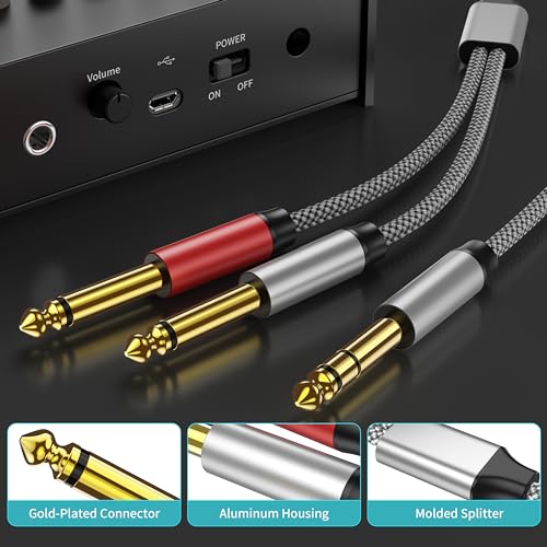 3ft Insert Cable - Dual 1/4 Mono to Stereo Breakout Y Splitter Compatible with Amplifiers, Mixers, Guitars, Speakers and More - color: 6.35mm to 2x6.35mm Audio Cable, size: 3 feet