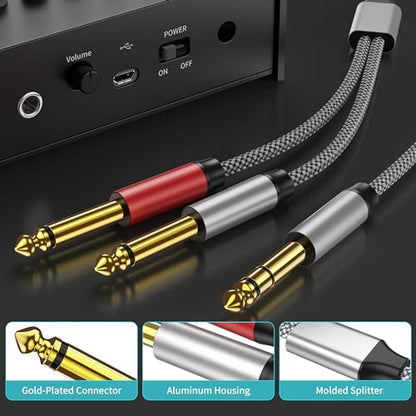3ft Insert Cable - Dual 1/4 Mono to Stereo Breakout Y Splitter Compatible with Amplifiers, Mixers, Guitars, Speakers and More - color: 6.35mm to 2x6.35mm Audio Cable, size: 3 feet