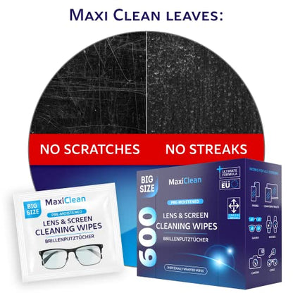 Glasses Wipes Lens Cleaner - Lens Wipes for Eyeglasses - 600 Pre-moistened Individually Wrapped Wipes for Eye Glasses, Electronics, Phone, Computer, Laptop Screen - Camera Lens Cleaner - Made in EU - size: 600 Count (Pack of 1)