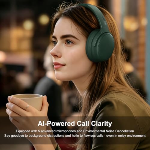 Srhythm NiceComfort 35(2nd Gen)Noise Cancelling Headphones 4-Speakers 40kHz | HD Sound,140 Hours' Ultra-long Playtime for Travel, Bluetooth 6.0, 5 Microphones ENC,Transparency,Spatial Audio,Low Latency - color: Forest Green