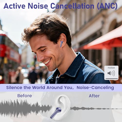 Wireless Earbuds 2 Pack, ANC in-Ear Bluetooth Headphones, Big Bass Durable, Lightweight Design for Noisy Factories, Gym, and Travel, 60 Hour Long Playtime (Purple) - color: Blue