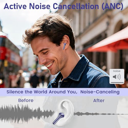 Wireless Earbuds 2 Pack, ANC in-Ear Bluetooth Headphones, Big Bass Durable, Lightweight Design for Noisy Factories, Gym, and Travel, 60 Hour Long Playtime (Purple) - color: Blue