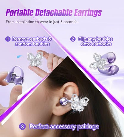 King Lucky Open Ear Earbuds Clip on Wireless Bluetooth 5.4 Headphones with Mic,50H Play,ENC Call,Waterproof,Jewelry Ear Buds,Comfortable for Small Ears&Glasses Wearers,Workouts (01-Purple) - color: 01-Purple