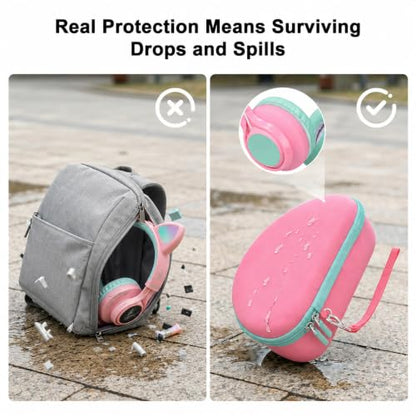 PAIYULE Kids Headphone Case for Riwbox CT-7S/CT-7, for iClever IC-HS01 | Headphone case for kids, hard EVA shell, mesh pocket, fits cat-ear over-ear models, red, school and travel, box only, Pink - color: Pink