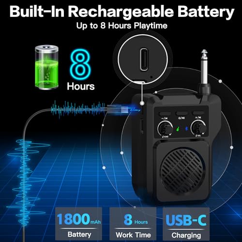 ZealSound Mini Guitar Amp with Bluetooth, 5W Portable Practice Amp with 4 Built-in Effects (Clean, Overdrive, Distortion, Reverb), USB Playback, Rechargeable Up to 8 Hours for Electric Guitar