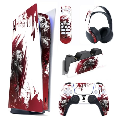 PlayVital Full Set Skin Decal for ps5 Console Digital Edition, Sticker Vinyl Decal Cover for ps5 Controller & Charging Station & Headset & Media Remote - Blood Zombie - color: Blood Zombie