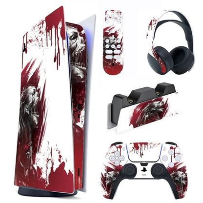 PlayVital Full Set Skin Decal for ps5 Console Digital Edition, Sticker Vinyl Decal Cover for ps5 Controller & Charging Station & Headset & Media Remote - Blood Zombie - color: Blood Zombie