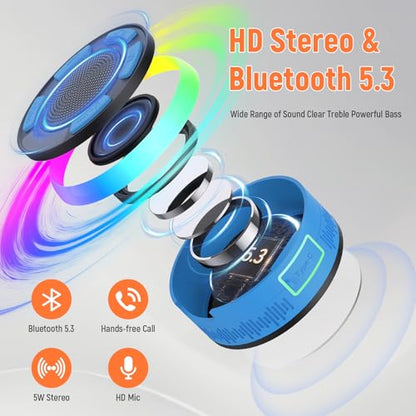 Waterproof Shower Speaker, Bluetooth 5.3 Bathroom Speaker with HD Sound & Strong Suction Cup, Bluetooth Speaker Built-in Mic for Calls, 1100mAh Portable Wireless Speaker for Pool, Beach, Boat, Blue - color: Sea Blue