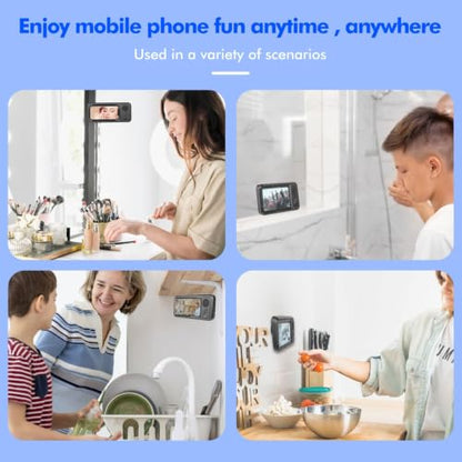 Shower Phone Holder with Wireless Bluetooth Speaker, Waterproof 480 Rotation Viewable Shower Phone Stand Case Mount Speakers for Bathroom Wall Mirro for 4"- 6.8" Cell Phones ,Gift for Mom(Black) - color: Black