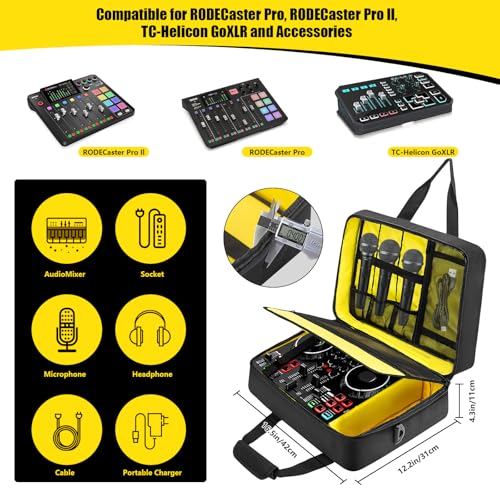 Audio Mixer Case 0.4 Inch Padded DJ Mixer Bag Travel Padded Case for Audio Mixers, DJ Controllers & Equipment Compatible with RODECaster Pro,RODECaster Pro II,TC-Helicon GoXLR (16.5''Lx12.2''Wx7.5''H) - color: Mixer Bag(Black&Yellow)