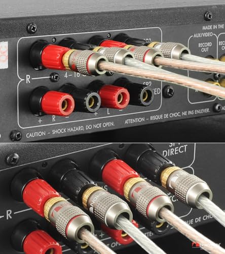 Nakamichi FanLock Excel Series 24k Gold Plated Banana Plugs, 10-18 AWG | Gauge Size 4mm for Speakers Amplifier Hi-Fi Stereo Radio AV Receiver Audio Wire Cable Quick Connector, 4 Pcs (2-Pairs) - size: 4 Pcs (2-Pairs)