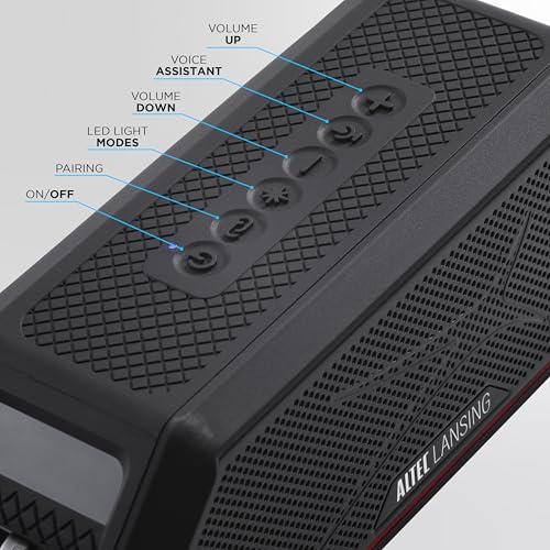 Altec Lansing Magnetic Bluetooth Speaker HYDRAJOLT 2.0, Waterproof IP67, 12W Output Power, 16H Battery, Multicolor LED, 100ft Wireless Range, Voice Assistant, USB-C Quick Charge - color: Black