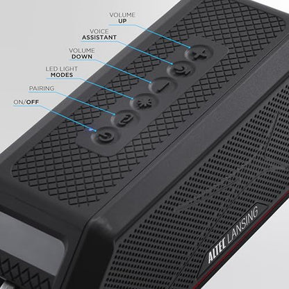 Altec Lansing Magnetic Bluetooth Speaker HYDRAJOLT 2.0, Waterproof IP67, 12W Output Power, 16H Battery, Multicolor LED, 100ft Wireless Range, Voice Assistant, USB-C Quick Charge - color: Black