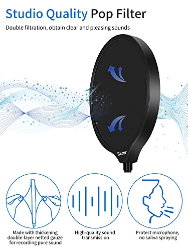 Yeti Microphone Pop Filter with Foam Windscreen [Custom Built for Blue Yeti Mic] 5.8 inch Diam 2 Layers high Density Pop Filter for Mic Cover Yeti Pop Screen (Cover Foam 1Pcs,Pop Filter 1Pcs) | 5.8in 2-Layer High Density Pop Filter & Foam Windscreen, Cust