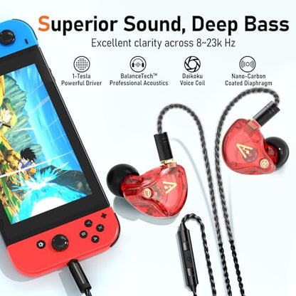 Audiovance Vibes 202M HiFi Wired Earbuds in-Ear Monitor Headphones with Mic - color: 3-Red