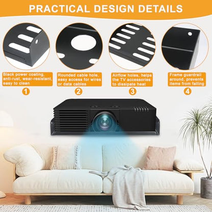 Metal Floating Shelf 12" x 8", 2 Pack Projector Shelf Wall Mounted WiFi Router Shelf for TV Components Speakers Game Console DVD Player