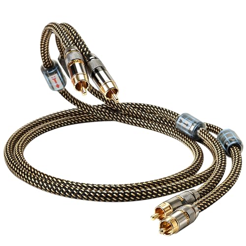 HiFi RCA Cables,Audiophile 5N OFC Nylon Braided RCA Audio Cable | Fully Shielded,24K 5μm Gold Plugs,Ferrite Core,Anti-Interference,For Home Stereo Car Audio Subwoofer Cables(59.06in/4.92ft) - size: 4.92 ft（59.06 in）
