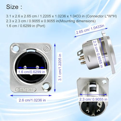 RIVIERA XLR Panel Mount Chassis 3pin Male & Female Nickel Plated Metal Housing and Silver Chrome-Plated Contacts (5 Male Silver) - color: Silver, size: Male