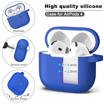 for AirPods 4 Case with Cleaner Kit,Full Protective Soft Skin Silicone Cover with Keychain for AirPods 4 Gen Case for Men Women,Compatible with Apple AirPods 4th Genaration Case 2024,Blue - color: C Blue