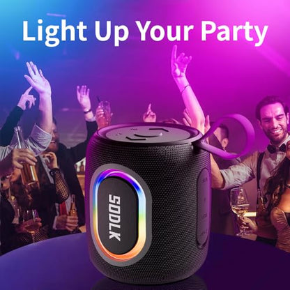 Bluetooth Speakers, Wireless Portable Speaker with RGB Party Light, IPX7 Waterproof, Rich Bass, Stereo Dual Pairing, USB & TF Card & AUX Input (Black)