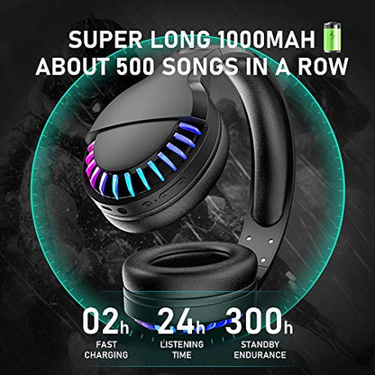Wireless RGB Bluetooth Gaming Headphone with Noise Cancellation-Black - color: Black, size: Wired+BT
