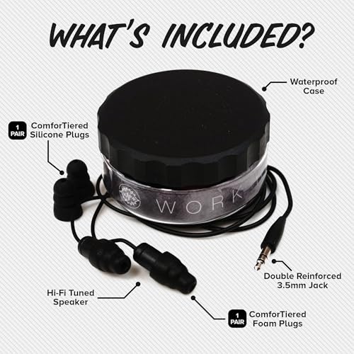 Plugfones Guardian Earplug Headphones - OSHA Compliant Noise-Reducing in-Ear Headphones with Hearing Protection - Wired Hybrid Design for Work and Travel - Includes Silicone & Foam Earplugs - Black - color: Black