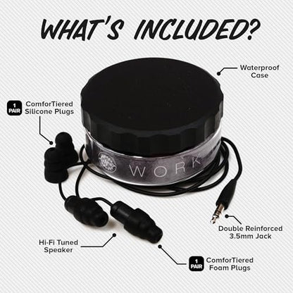 Plugfones Guardian Earplug Headphones - OSHA Compliant Noise-Reducing in-Ear Headphones with Hearing Protection - Wired Hybrid Design for Work and Travel - Includes Silicone & Foam Earplugs - Black - color: Black
