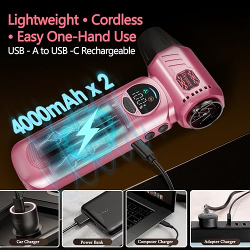 B50 Compressed Air Duster & Vacuum Cleaner, 0.6 lb Lightweight Powerful Mini Blower, Smart Display & Variable Speed, Rechargeable Air Duster for Keyboard, PC, Computer,Vanity, Desk, Car & Home – Pink - color: Pink