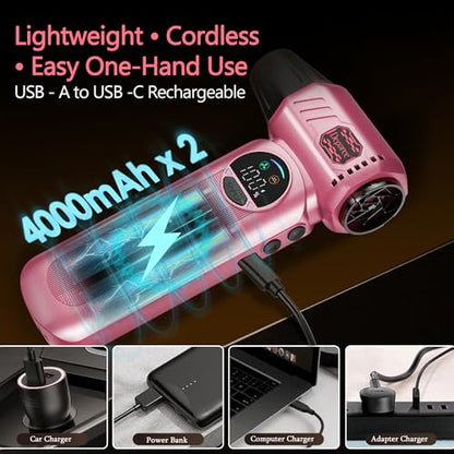 B50 Compressed Air Duster & Vacuum Cleaner, 0.6 lb Lightweight Powerful Mini Blower, Smart Display & Variable Speed, Rechargeable Air Duster for Keyboard, PC, Computer,Vanity, Desk, Car & Home – Pink - color: Pink