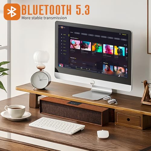Retro Wood Computer Speaker Bluetooth 5.3 | Wooden retro PC soundbar with Bluetooth 5.3 and USB connectivity. Universal compatibility for desktop, laptop and smartphone.