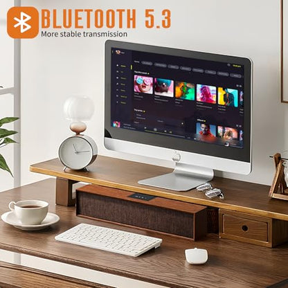 Retro Wood Computer Speaker Bluetooth 5.3 | Wooden retro PC soundbar with Bluetooth 5.3 and USB connectivity. Universal compatibility for desktop, laptop and smartphone.